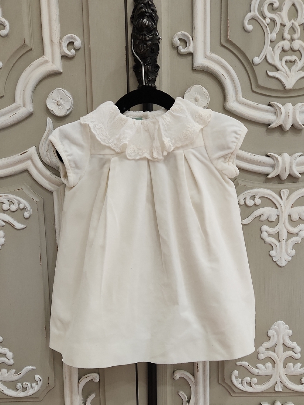 Nanos Baby Baby Girls' Short Sleeve Velvet Dress with Lace Collar Size 18 Months